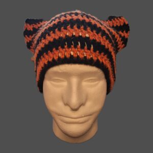 Cat ear beanie, orange and black