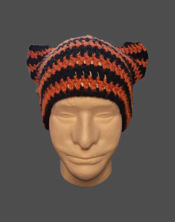 Cat ear beanie, orange and black